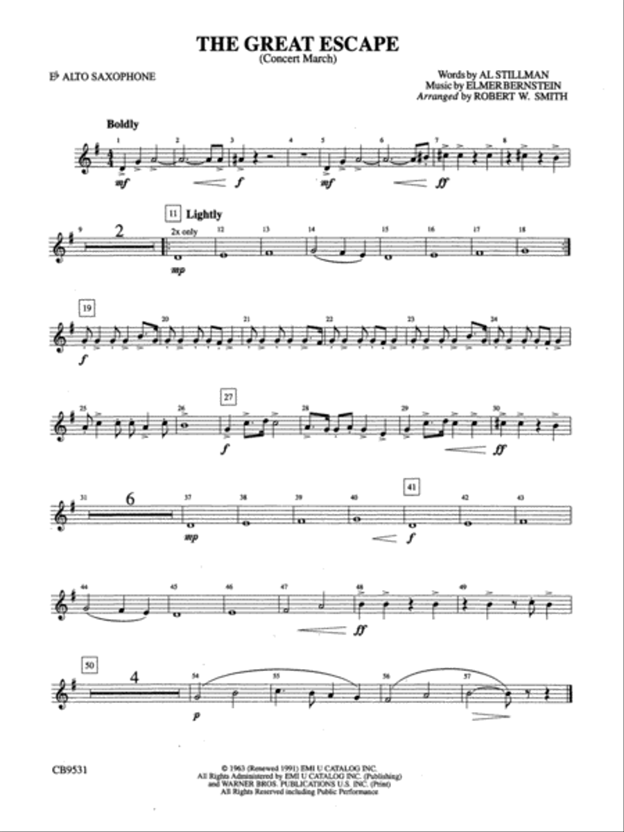 The Great Escape March: E-flat Alto Saxophone Concert Band scores gallery preview page 1
