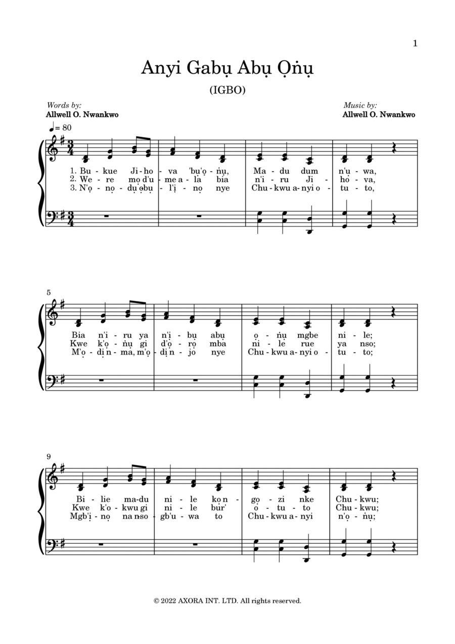 Anyi Gabu Abu Onu (IGBO) 4-Part scores gallery preview page 1