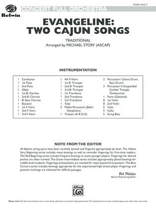 Evangeline: Two Cajun Songs: Score
