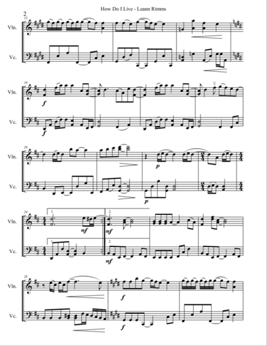 How Do I Live String Duet scores gallery preview page 3