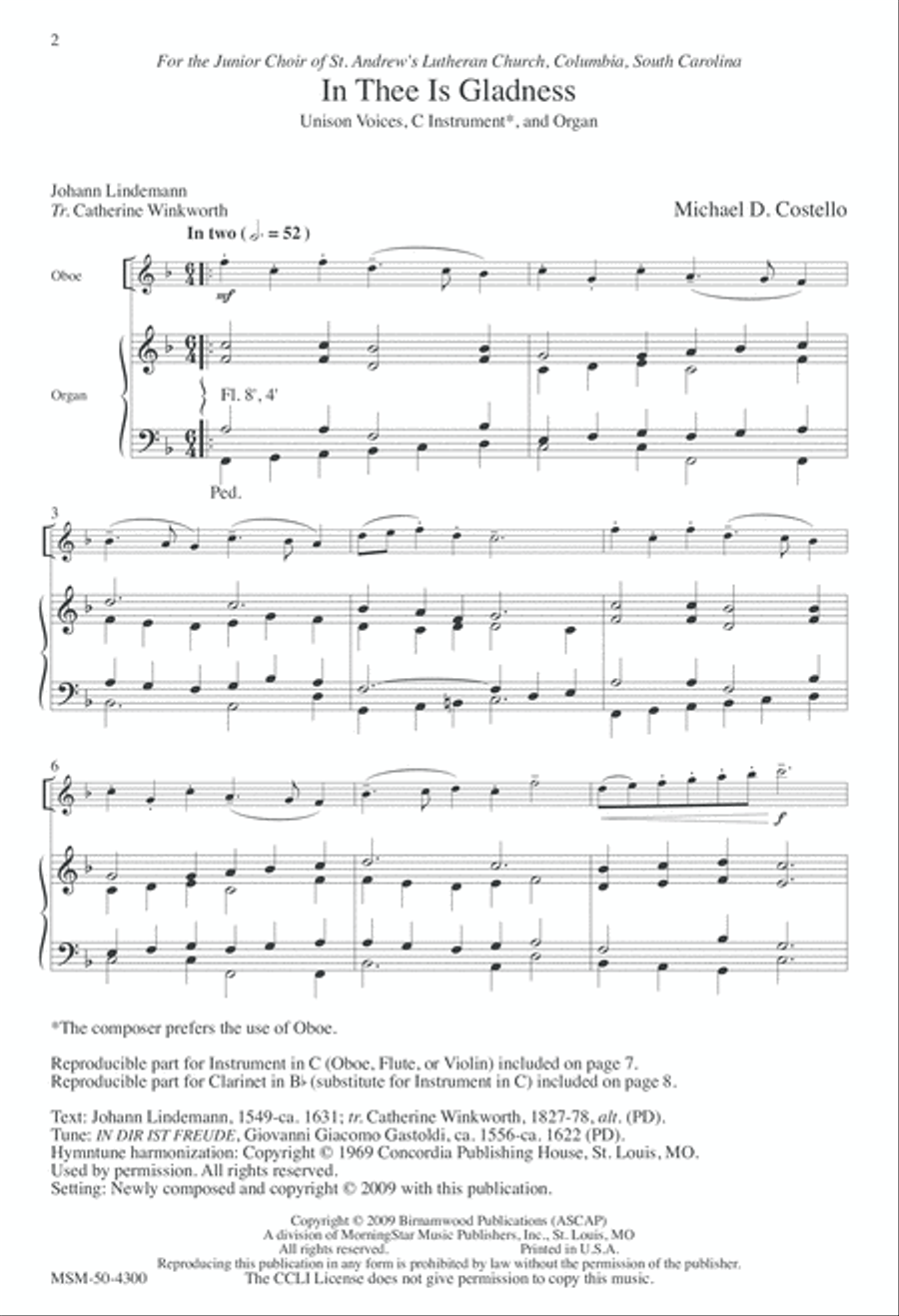 In Thee Is Gladness Unison Choir scores gallery preview page 2