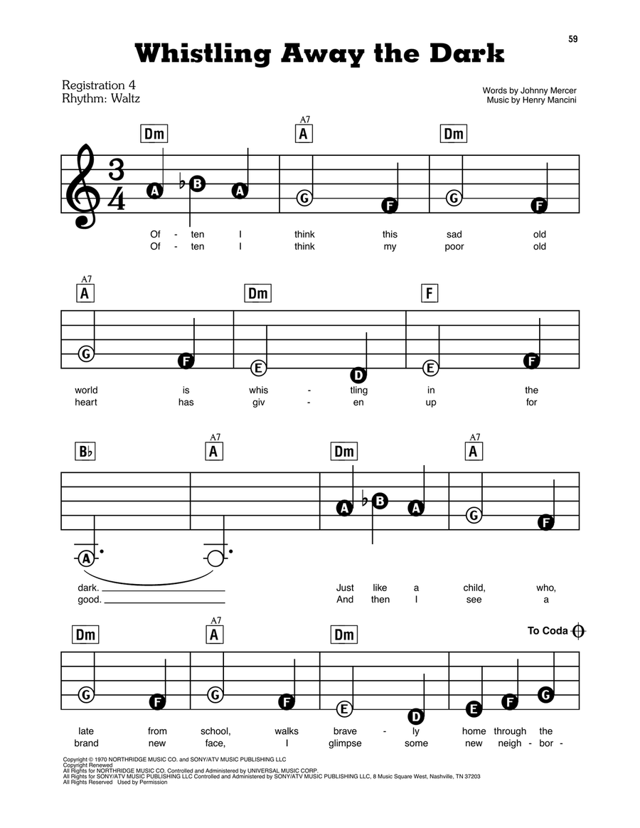 Whistling Away The Dark (from Darling Lili) Electronic Keyboard scores gallery preview page 1