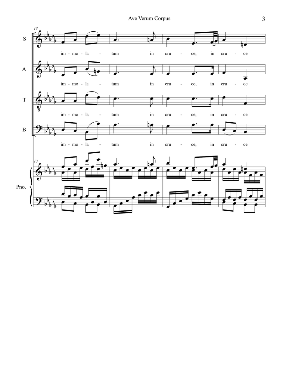 Ave Verum Corpus (Soprano Solo with SATB) 4-Part scores gallery preview page 3