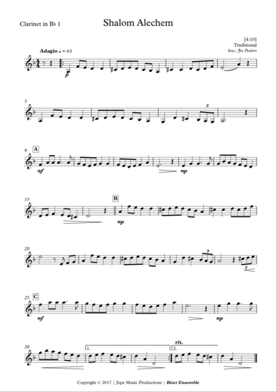 Shalom Alechem Woodwind Ensemble scores gallery preview page 1