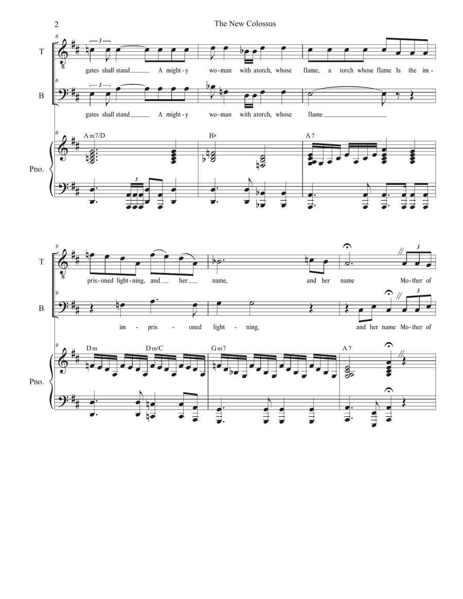 The New Colossus (Duet for Tenor and Bass solo) Bass Voice scores gallery preview page 3