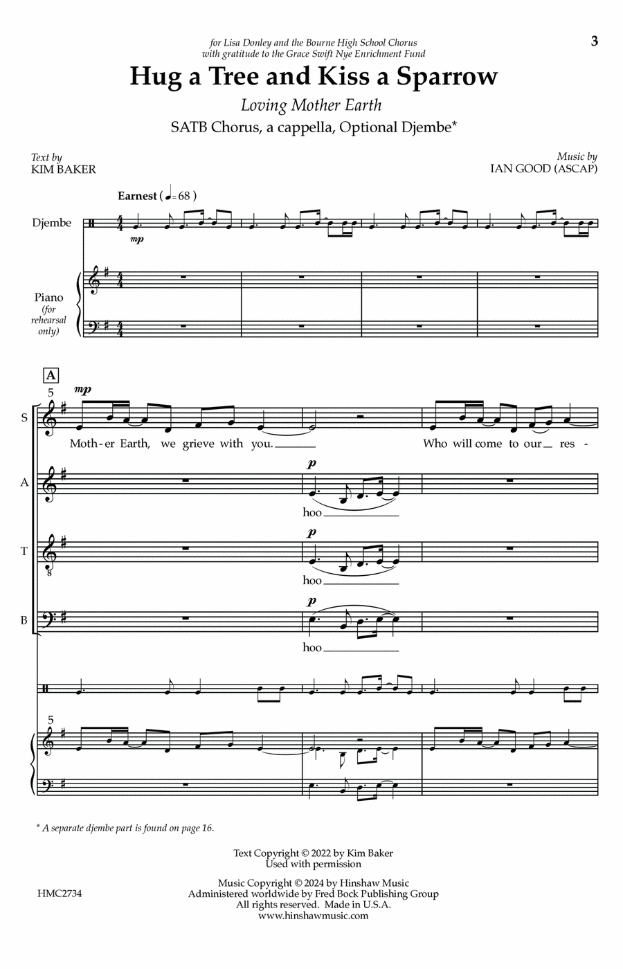 Hug A Tree and Kiss A Sparrow 4-Part scores gallery preview page 1