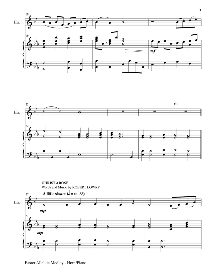 EASTER ALLELUIA MEDLEY (Duet – French Horn/Piano) Score and HornPart Brass Duet scores gallery preview page 3