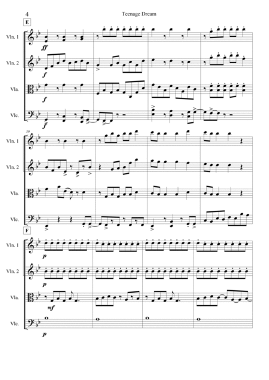 Teenage Dream String Quartet scores gallery preview page 5