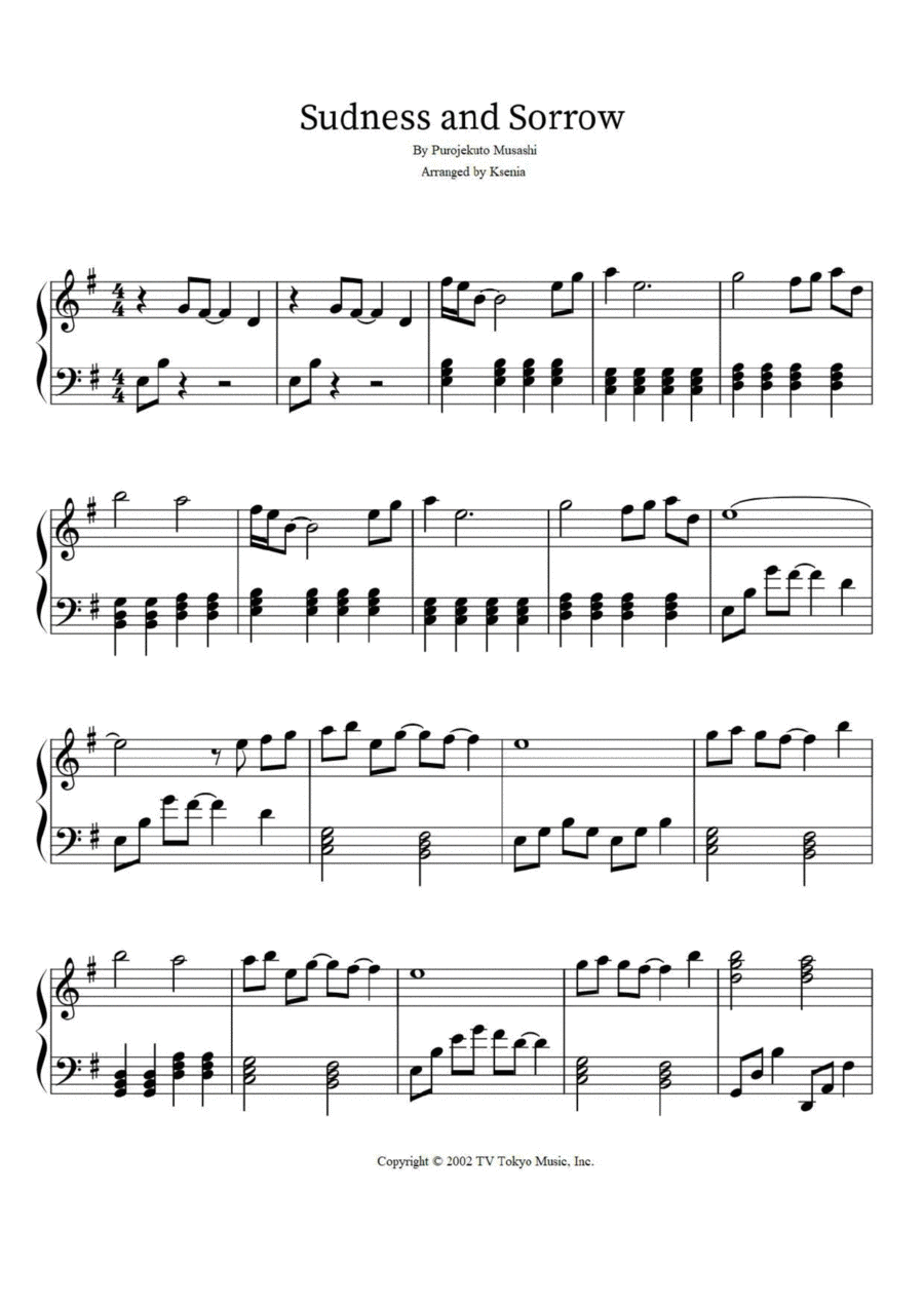 Sadness And Sorrow Easy Piano scores gallery preview page 1