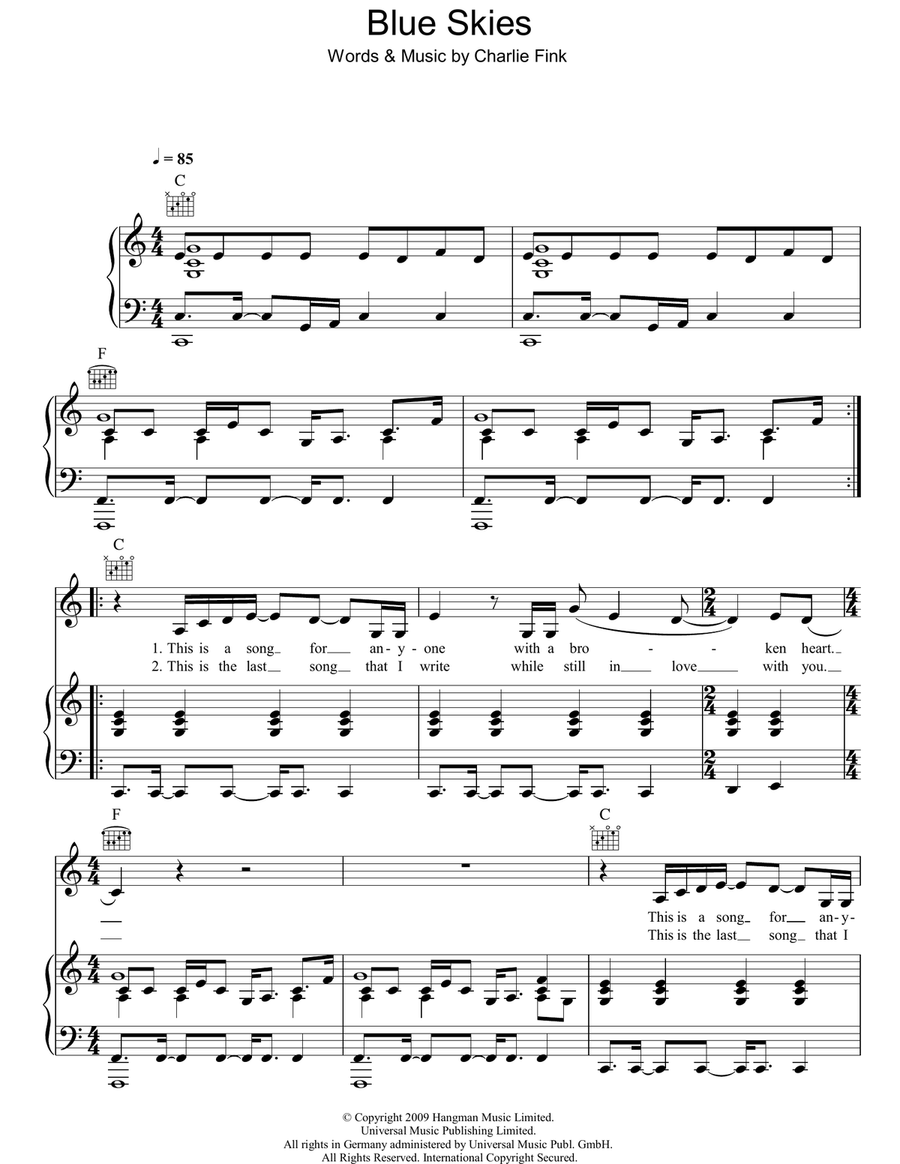 Blue Skies Piano, Vocal, Guitar scores gallery preview page 1