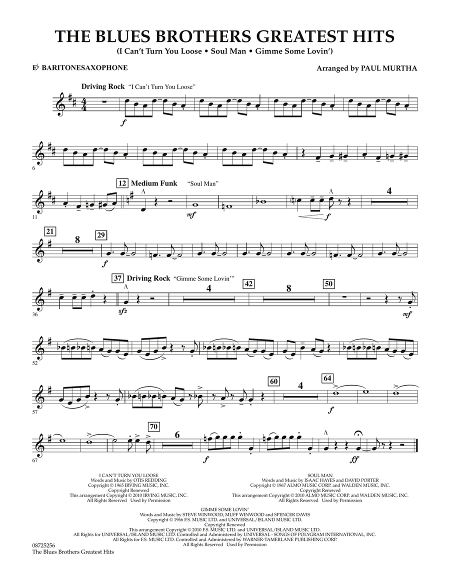 The Blues Brothers Greatest Hits - Eb Baritone Saxophone Concert Band scores gallery preview page 1