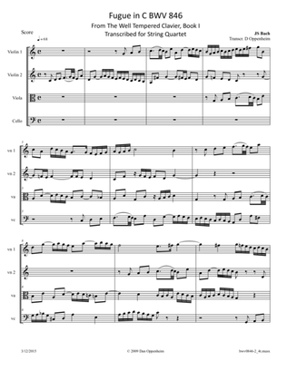 Bach: Fugue from The Well Tempered Clavier BWV 846 Transcribed for String Quartet