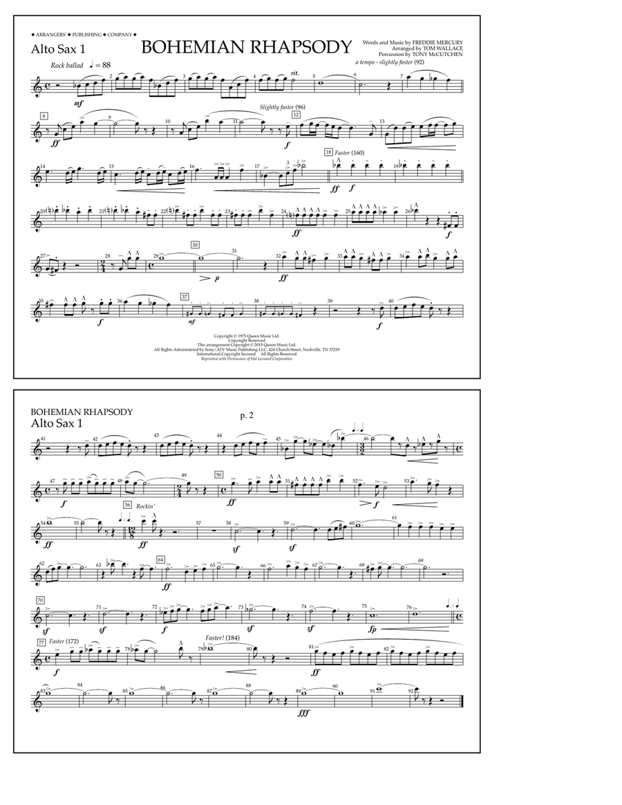 Bohemian Rhapsody - Alto Sax 1 Marching Band scores gallery preview page 1