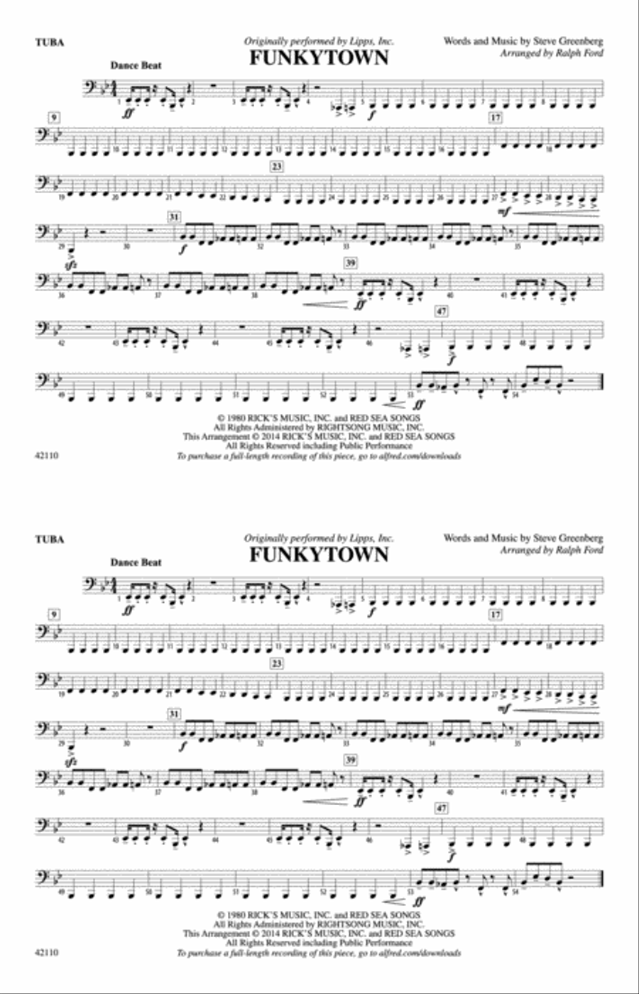 Funkytown: Tuba Marching Band scores gallery preview page 1
