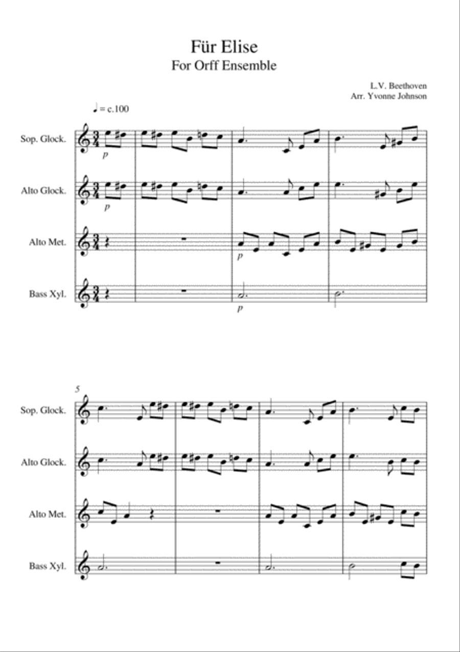 Fur Elise (Main Theme) - For Orff Ensemble Percussion Ensemble scores gallery preview page 1