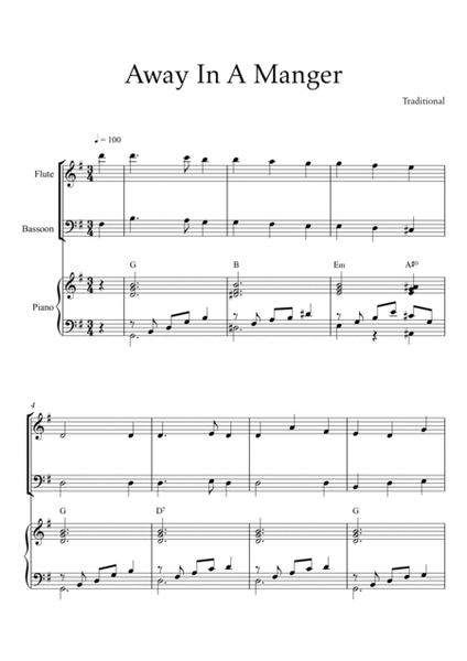 Traditional - Away In a Manger (Trio Piano, Flute and Bassoon) with chords