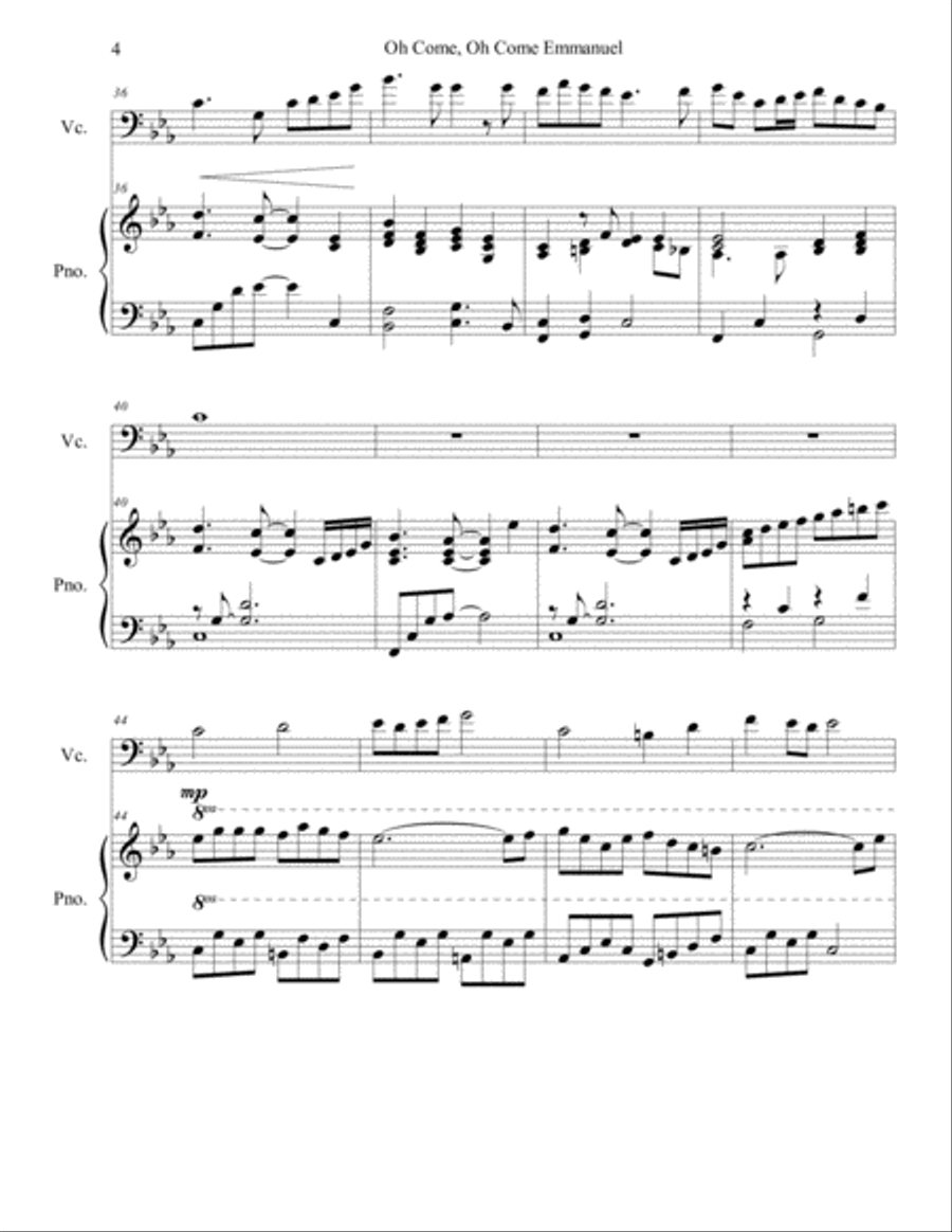 Oh Come, Oh Come Emmanuel - Cello Solo with Piano Piano scores gallery preview page 4
