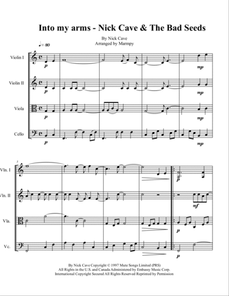 Into My Arms String Quartet scores gallery preview page 5