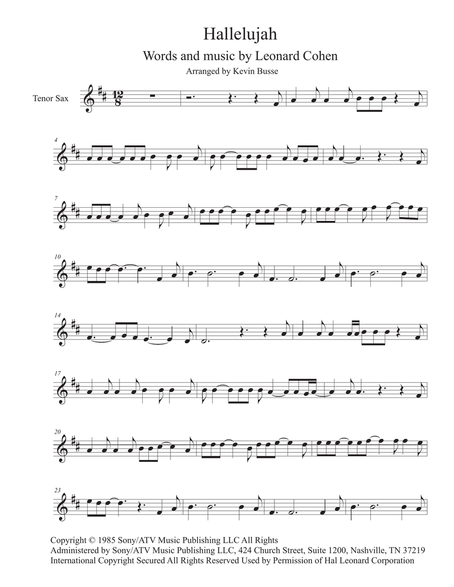 Hallelujah Tenor Saxophone scores gallery preview page 1