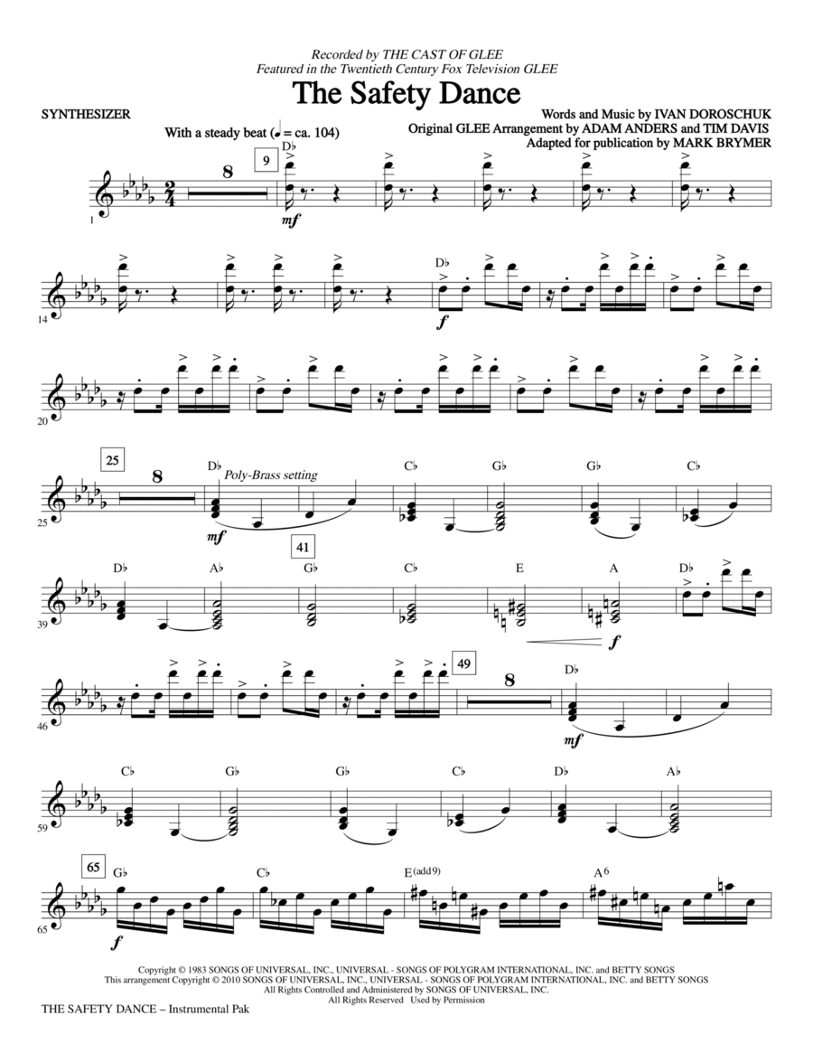 The Safety Dance - Synthesizer Choir scores gallery preview page 1