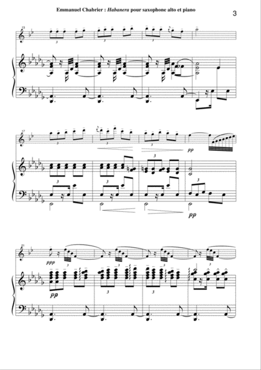 Emmanuel Chabrier: Habanera arranged for alto saxophone and piano Alto Saxophone scores gallery preview page 3
