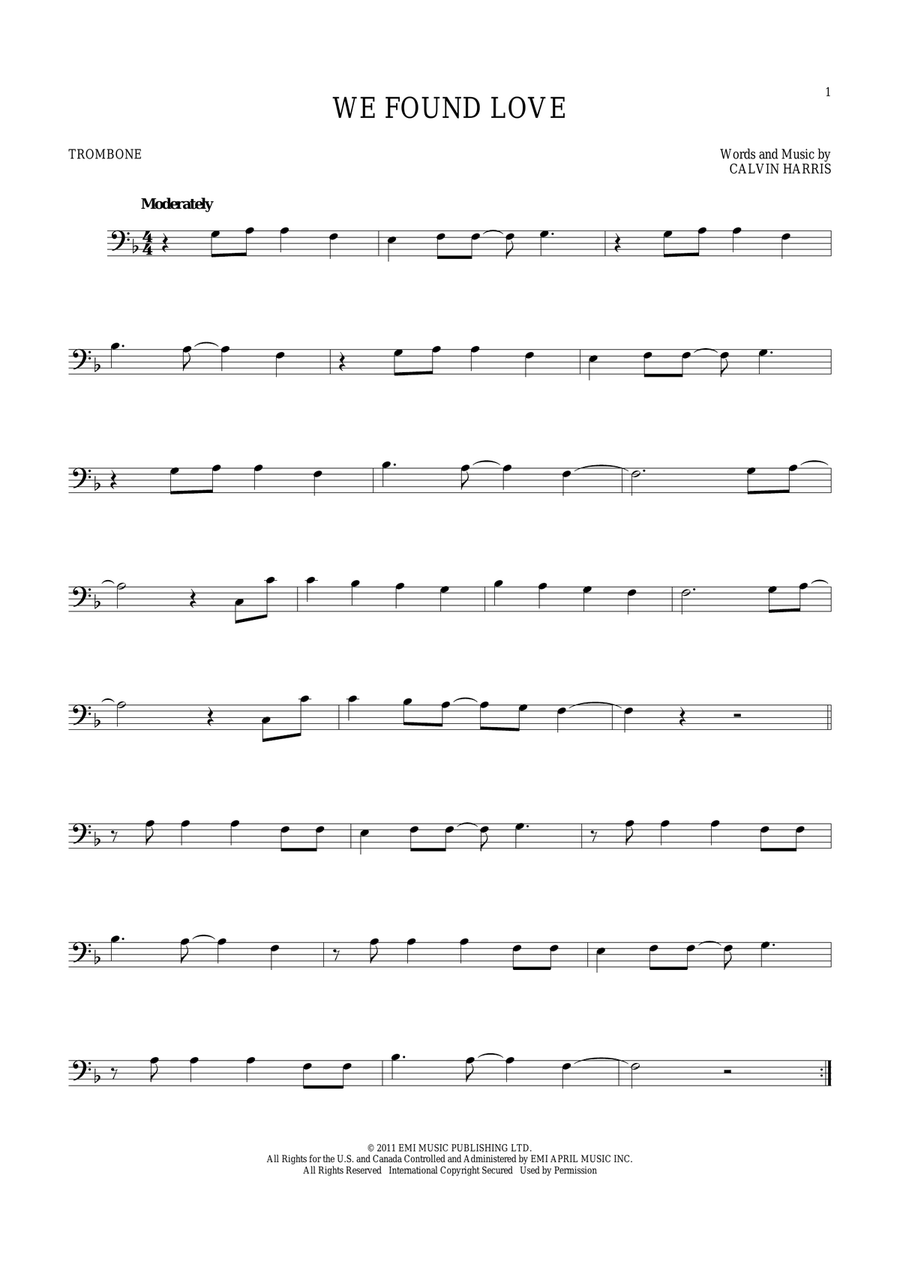 We Found Love We Found Love Trombone Solo scores gallery preview page 1