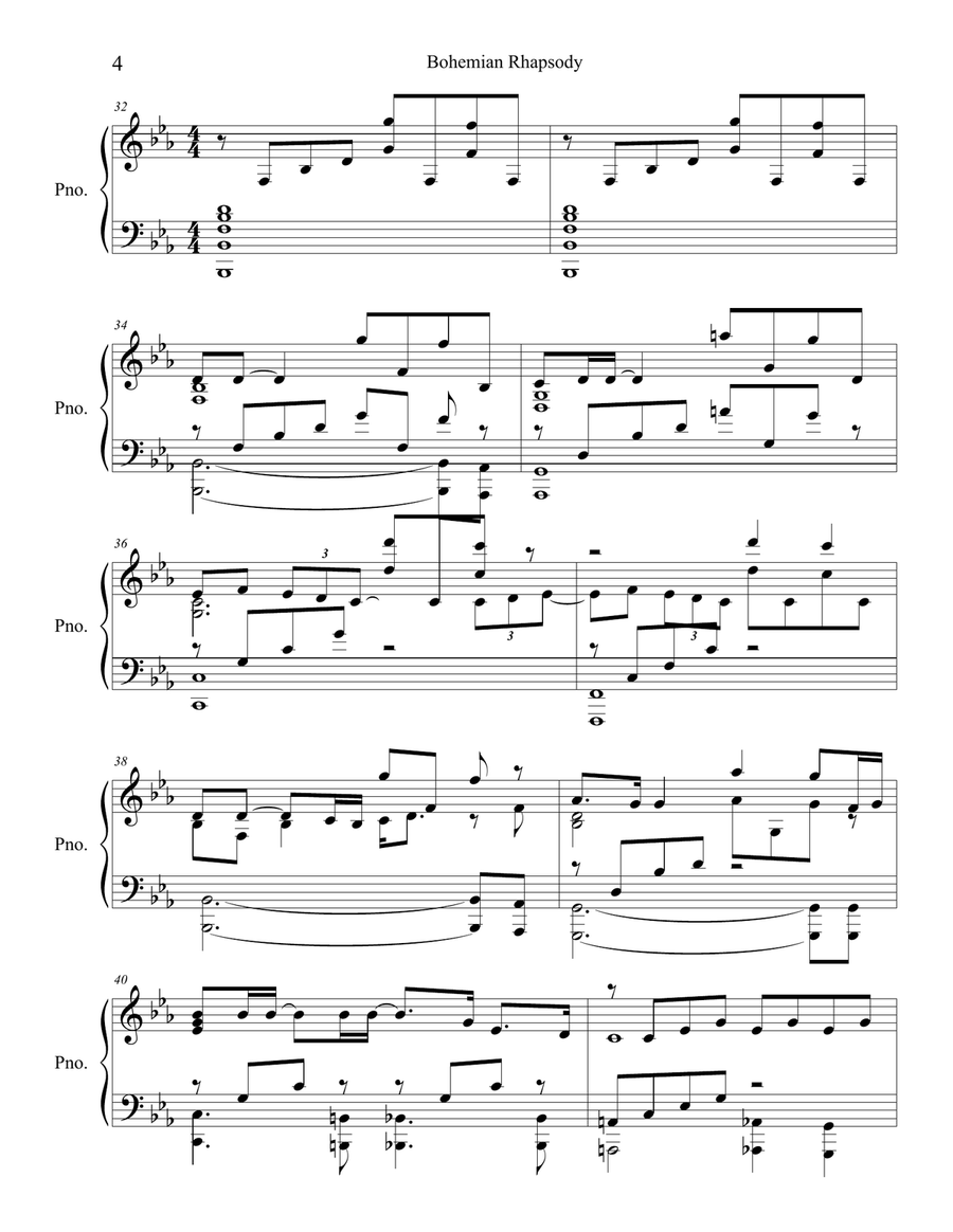 Bohemian Rhapsody Piano Solo scores gallery preview page 4