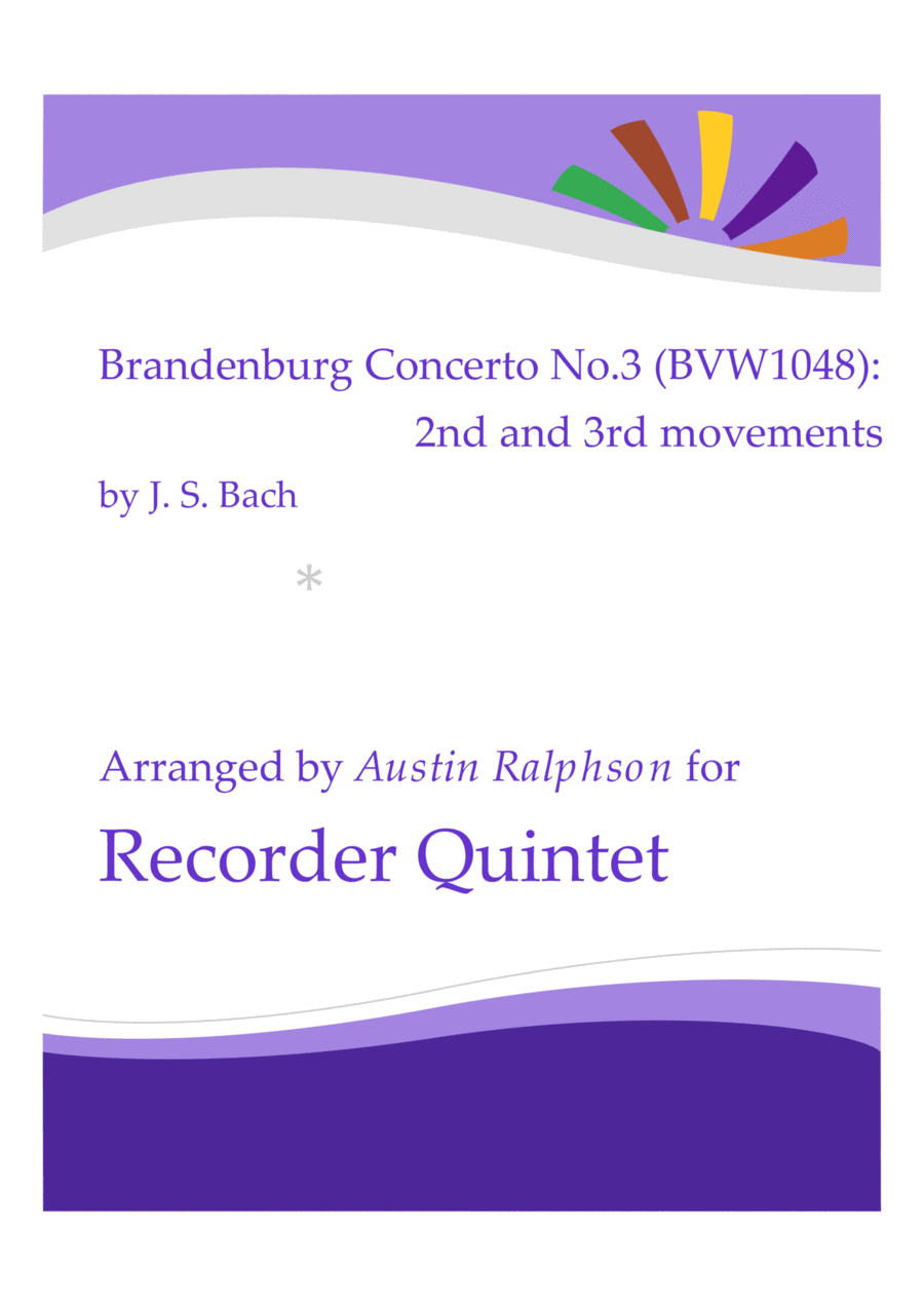 Brandenburg Concerto No.3, 2nd & 3rd movements - recorder quintet Soprano Recorder scores gallery preview page 1