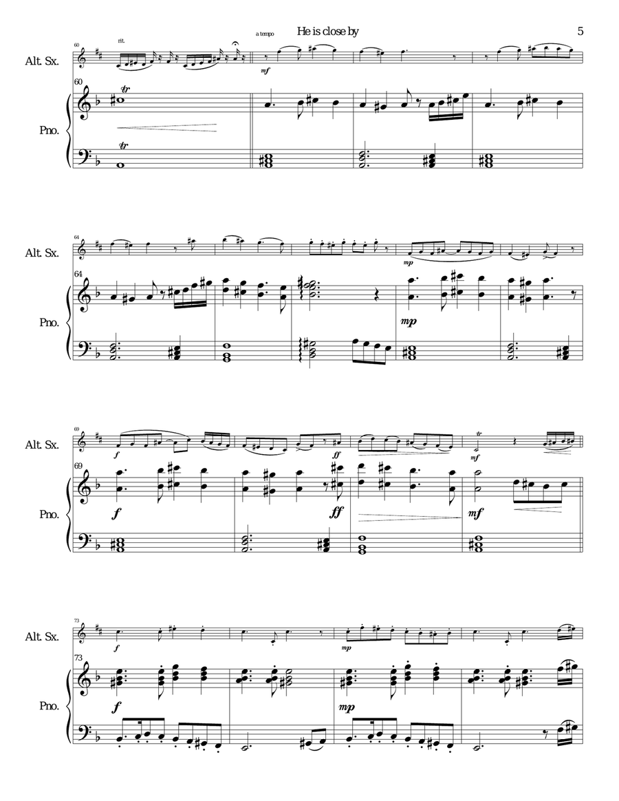 He is close by for alto saxophone and piano Alto Saxophone scores gallery preview page 5