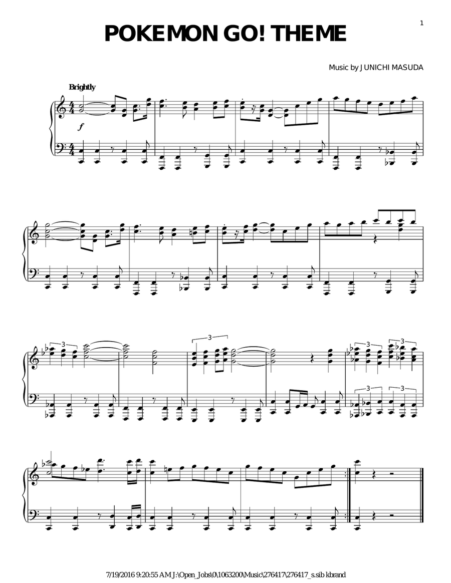Pokemon Go! Theme Piano Solo scores gallery preview page 1
