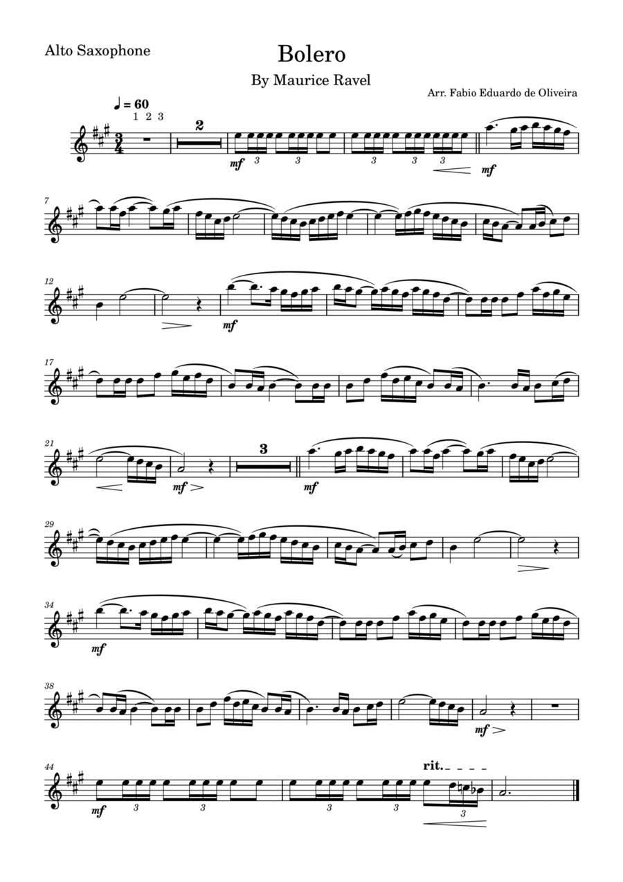 Bolero (Ravel) - Easy Arrangement Alto Saxophone scores gallery preview page 1