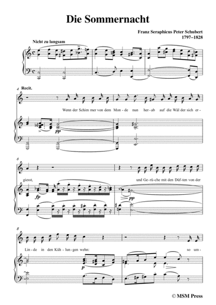Schubert-Die Sommernacht,in C Major,for Voice&Piano image number null