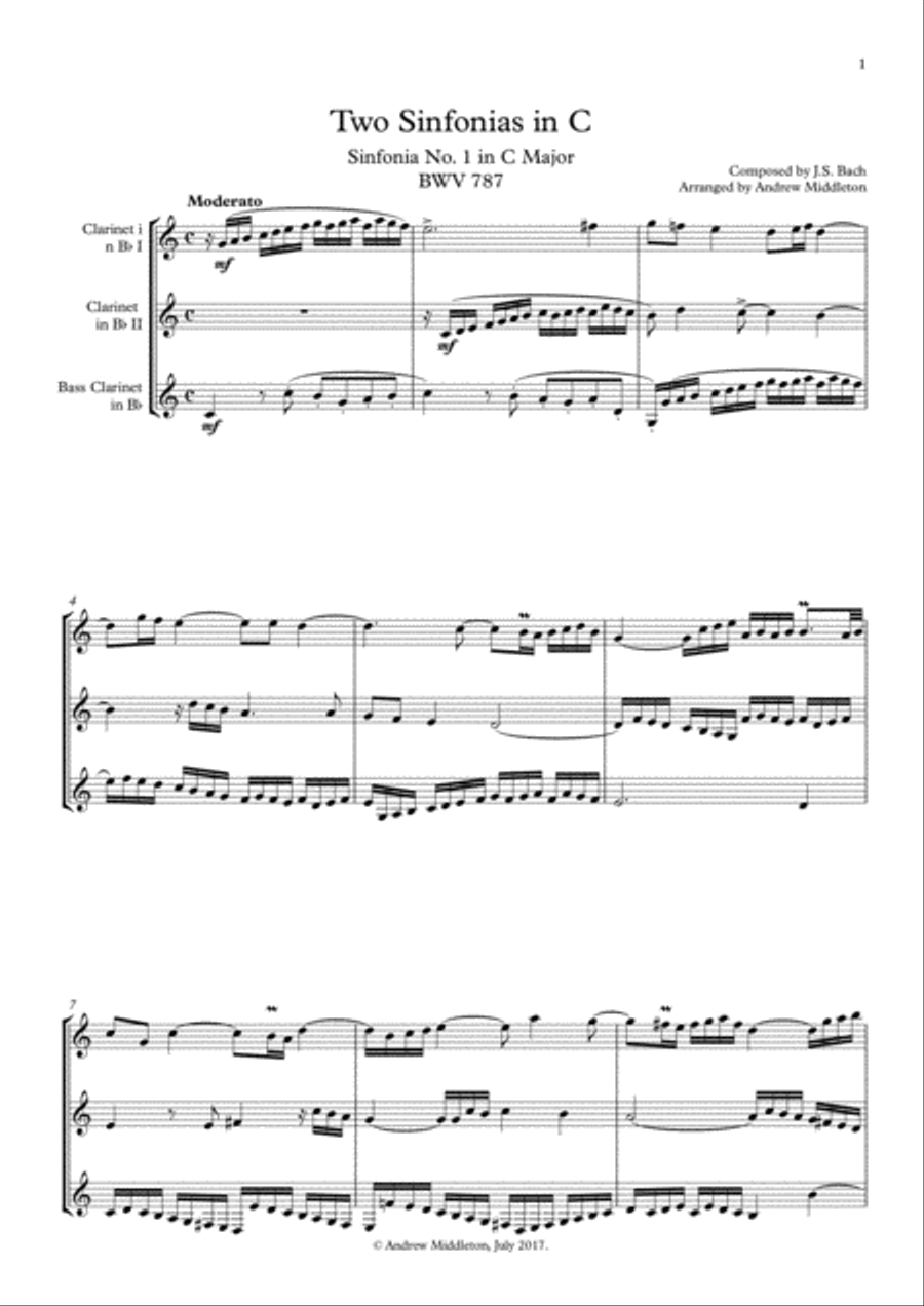 Sinfonia in C arranged for Clarinet Trio Clarinet Trio scores gallery preview page 1