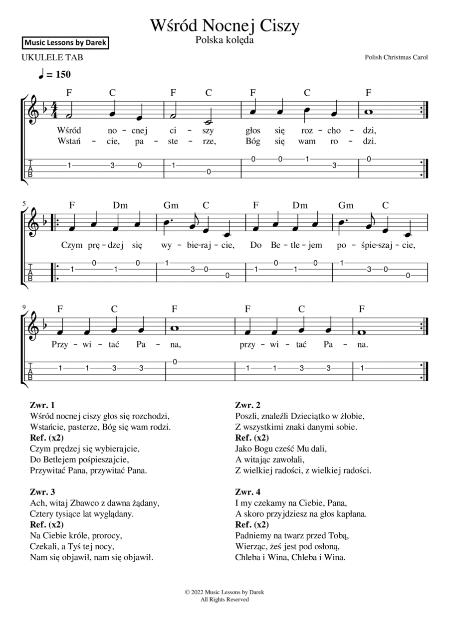 Wśród Nocnej Ciszy (Polish Christmas Carol) [UKULELE TAB] Ukulele scores gallery preview page 1