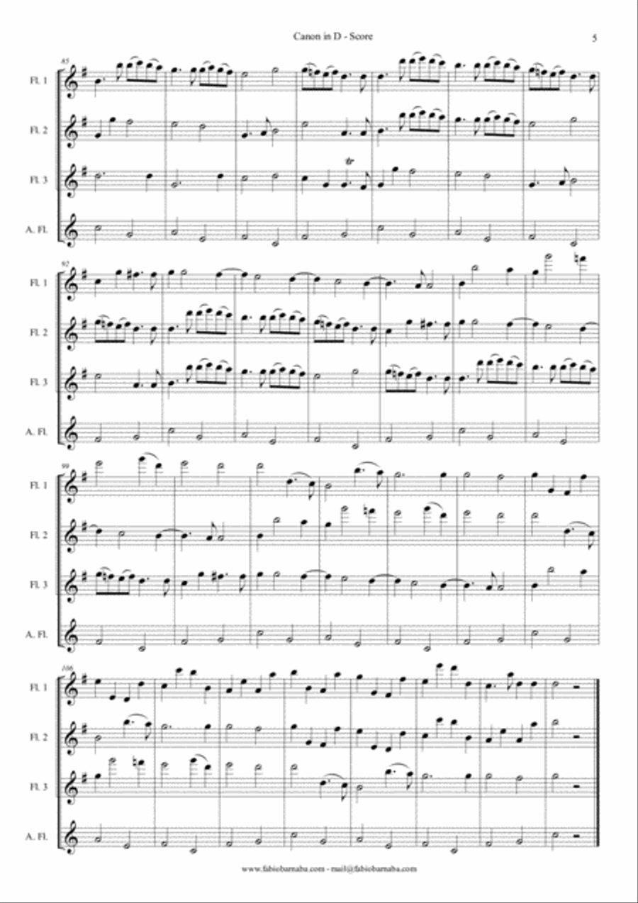 Pachelbel - Canon in D - For Flute Quartet or Flute Choir Flute Choir scores gallery preview page 6
