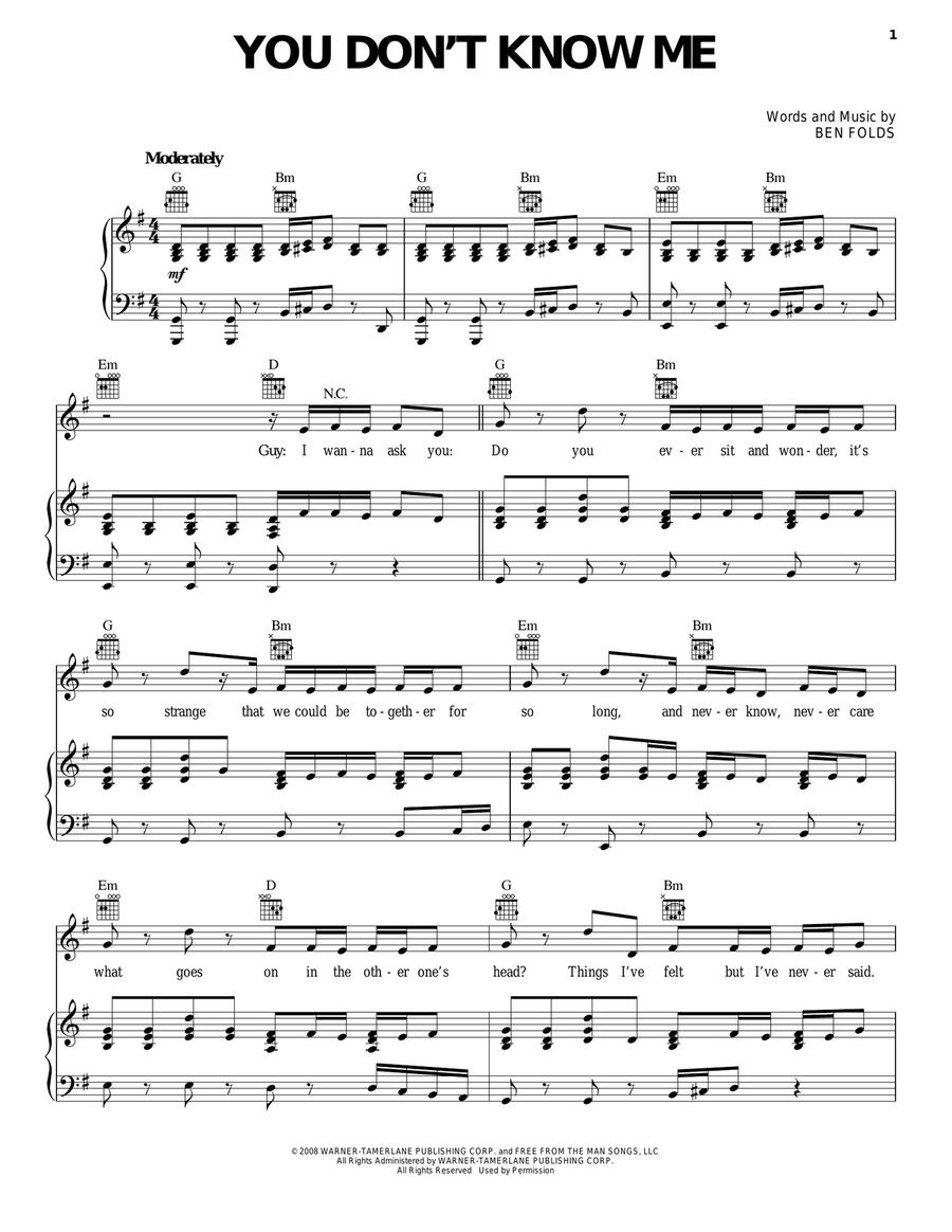 You Don't Know Me Piano, Vocal, Guitar scores gallery preview page 1