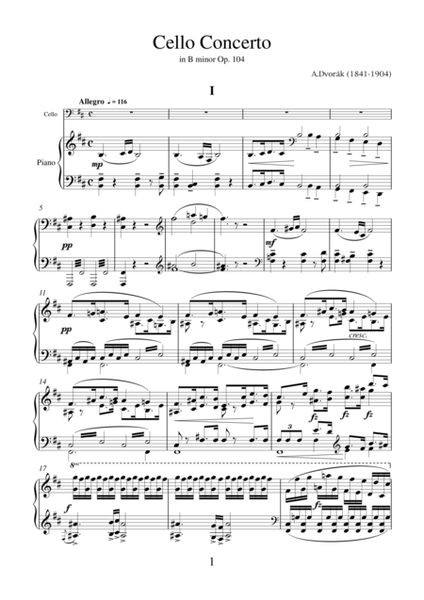 Concerto in B minor Op.104 by Antonin Dvorak for cello and piano