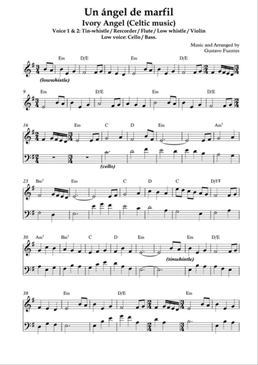 Un ángel de marfil (Ivory Angel), Celtic Song by Gustavo Fuentes Small Ensemble scores gallery preview page 2