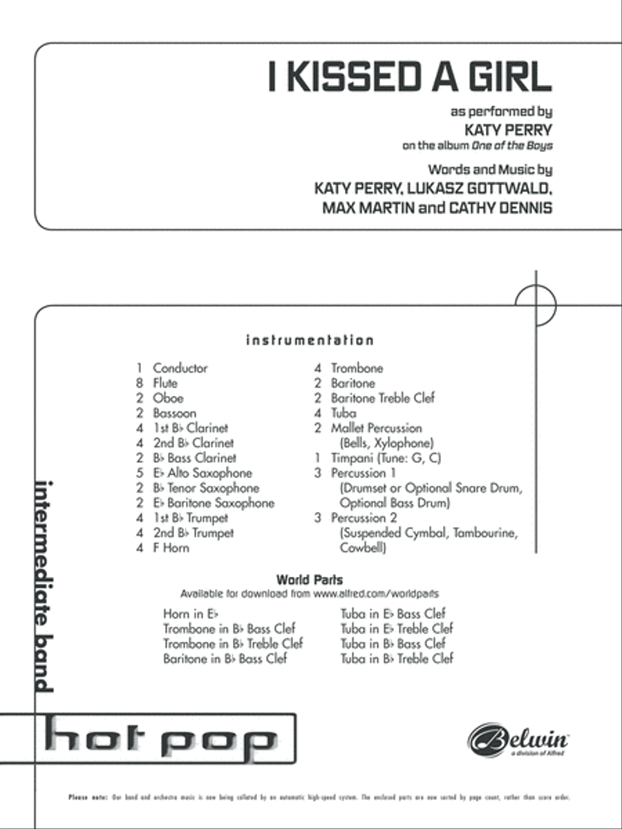 I Kissed a Girl: Score I Kissed a Girl: Score Concert Band scores gallery preview page 1
