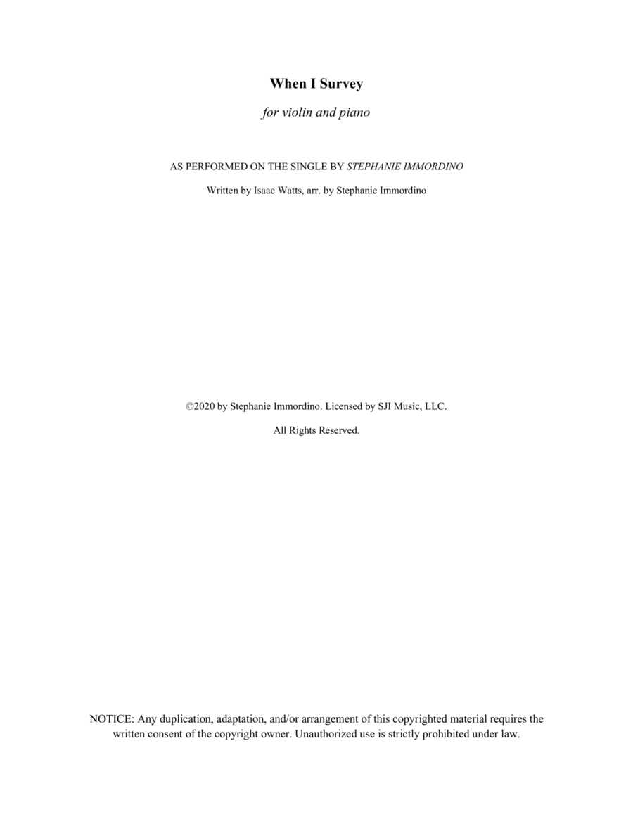 When I Survey, for Violin and Piano Violin Solo scores gallery preview page 1