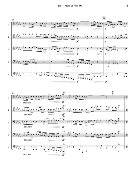 Prelude and Fugue in B-flat minor BWV 867 from WTC Book I for Trombone Quintet