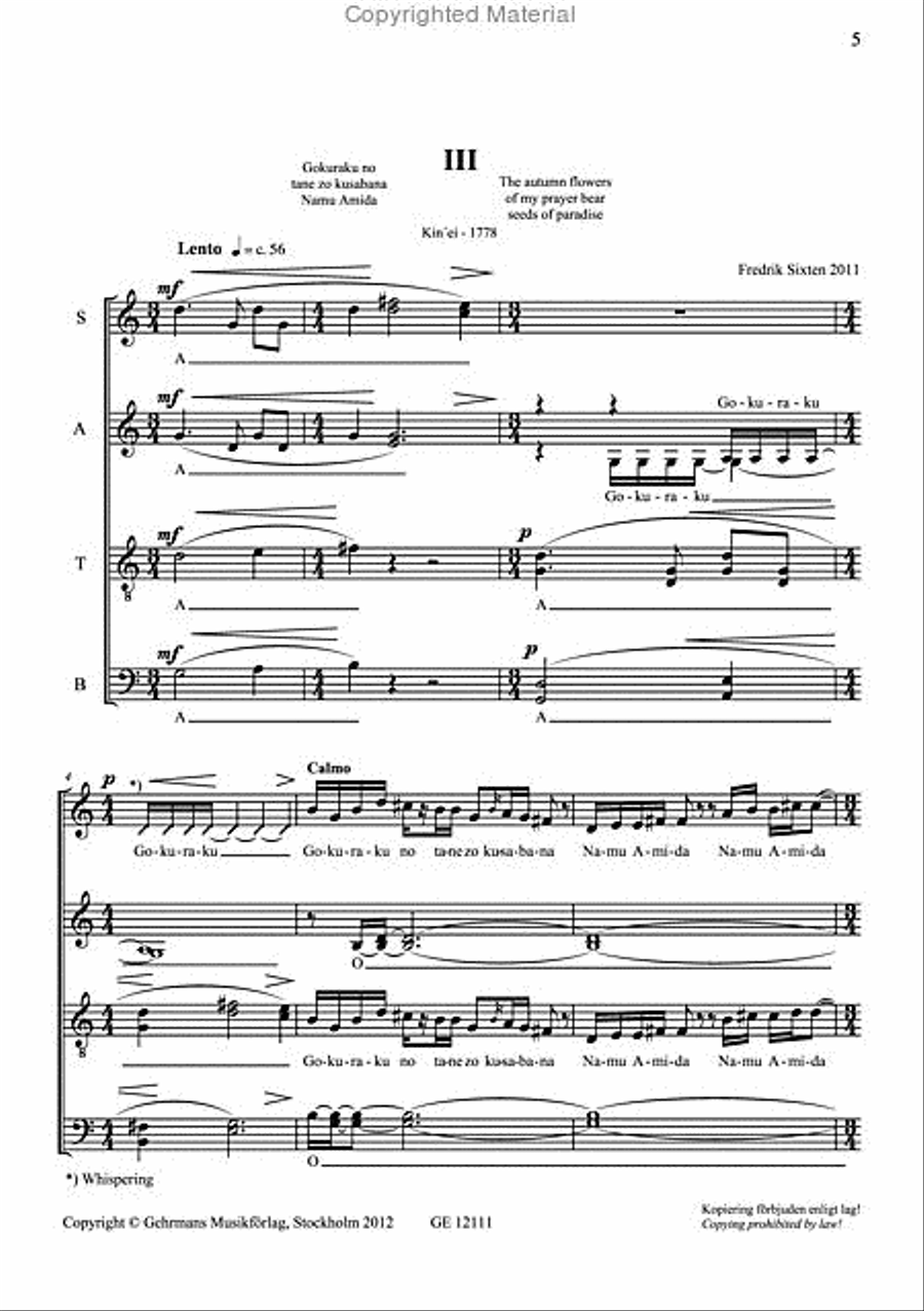 Three Haiku Poems 4-Part scores gallery preview page 4