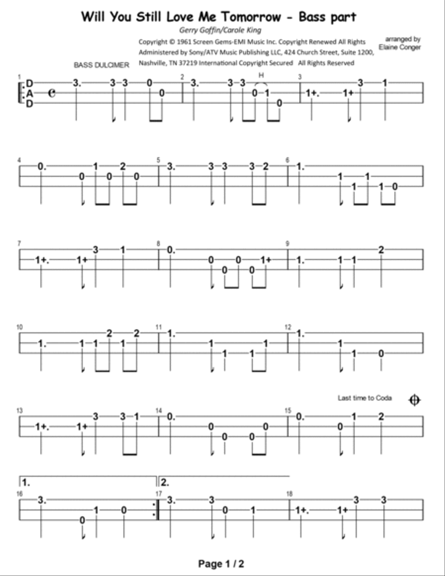 Will You Love Me Tomorrow (will You Still Love Me Tomorrow) Dulcimer scores gallery preview page 2