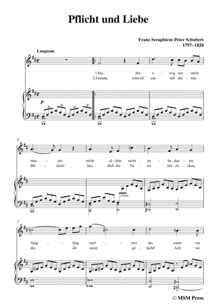 Schubert-Pflicht und Liebe,in b minor,for Voice and Piano image number null
