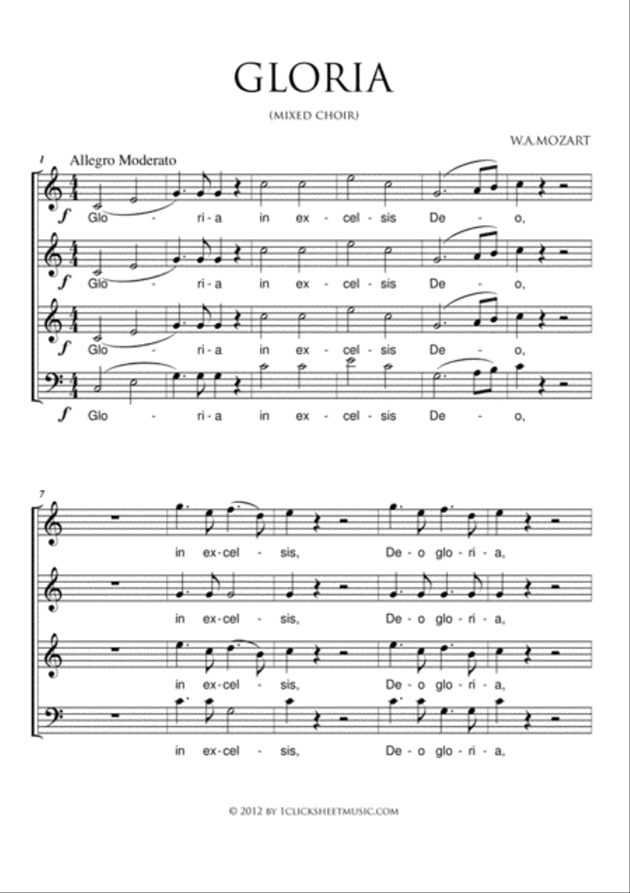 Gloria (Mozart) 4-Part scores gallery preview page 1