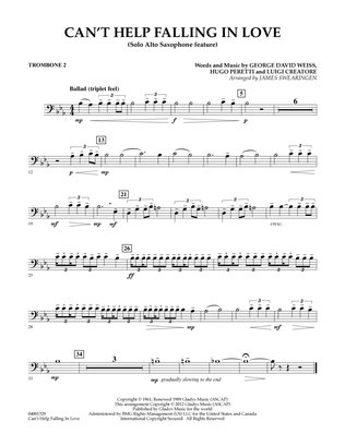 Book cover for Can't Help Falling In Love (Solo Alto Saxophone Feature) - Trombone 2