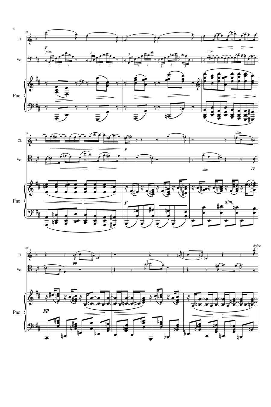 Brahms - Clarinet Trio, Op.114 2nd Mvt - For Clarinet in A, Violoncello & Piano Original Clarinet Trio scores gallery preview page 4