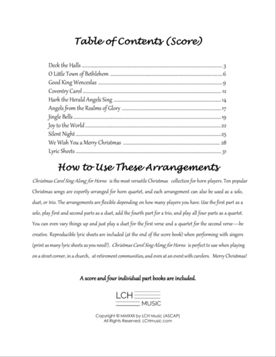 Christmas Carol Sing Along for Horns (Quartets, Trios, Duets, Solos) Woodwind Trio scores gallery preview page 2