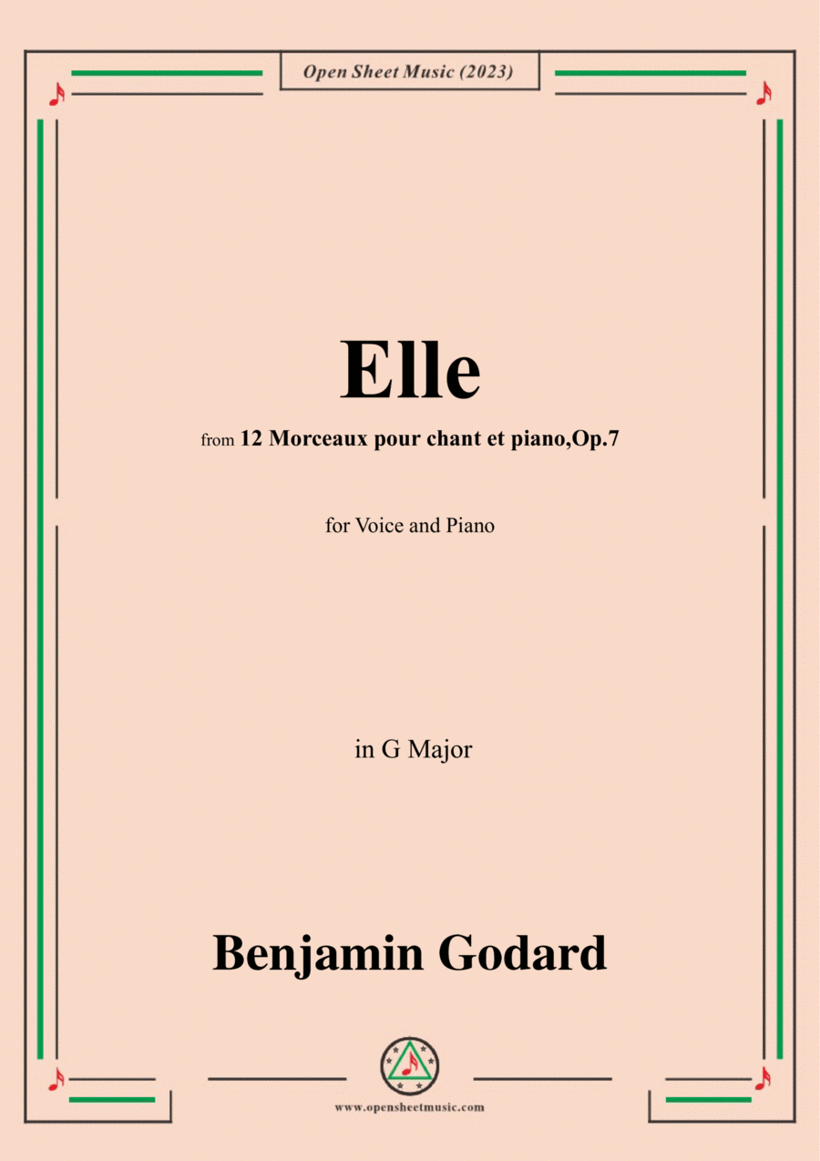 B. Godard-Elle,Op.7 No.10,from '12 Morceaux pour chant et piano,Op.7',in G Major Voice scores gallery preview page 1