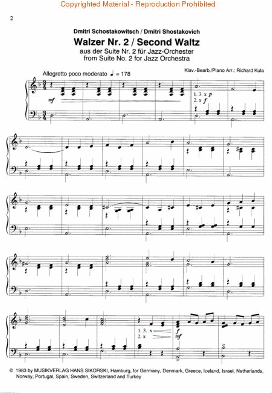 Second Waltz (from Suite No. 2 for Jazz Orchestra) Piano Solo scores gallery preview page 2